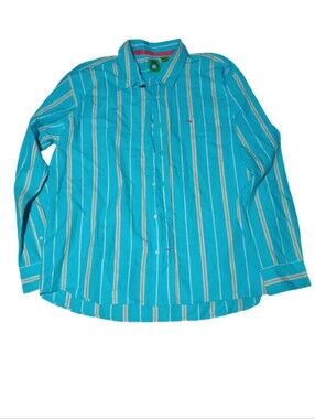 Red Snap Casual Stripe Button-Down Shirt in Turquoise